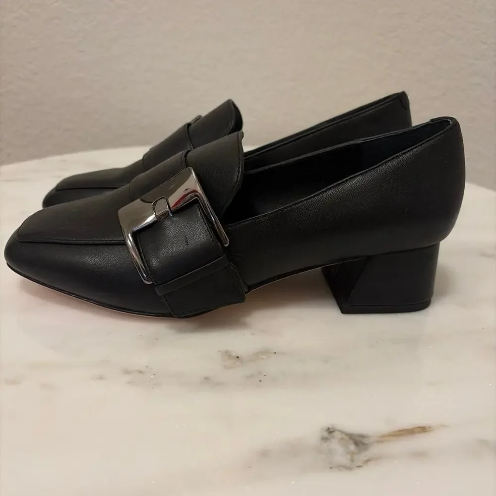 Deltan Veronica Black Leather Block Heel Pump